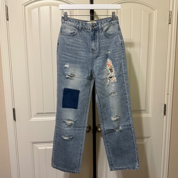 Haptics Ripped Patchwork High Waist Straight Leg Jeans - Picture 6 of 8